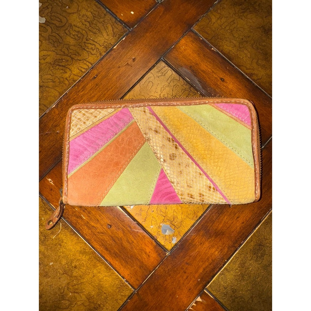 Fossil Patchwork Leather Wallet Brown and Multicolor‎ Vintage